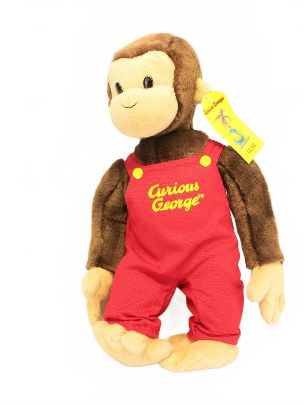 Vintage Gund Curious George Red Overalls Plush Stuffed Toy Margret Rey 1990 12"